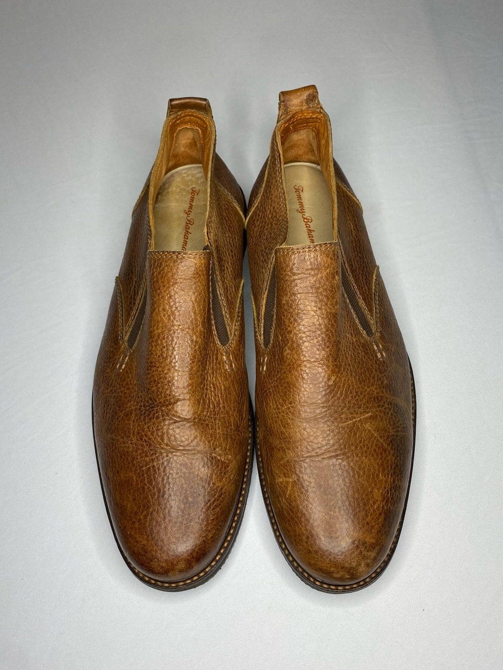 TOMMY BAHAMA "EATON" Men's Shoes Brown Textured Leather Loafer READ